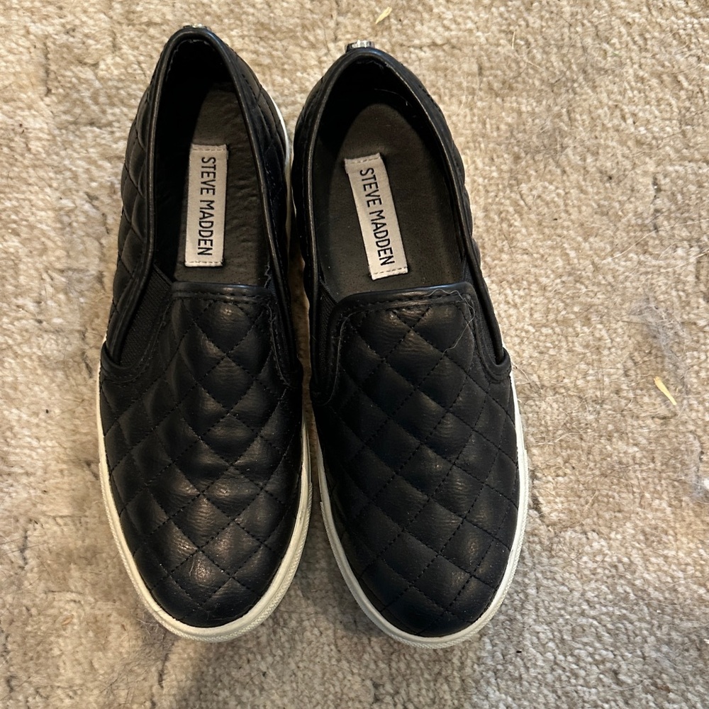Steve Madden Quilted Black Slip-On Sneakers with White Sole